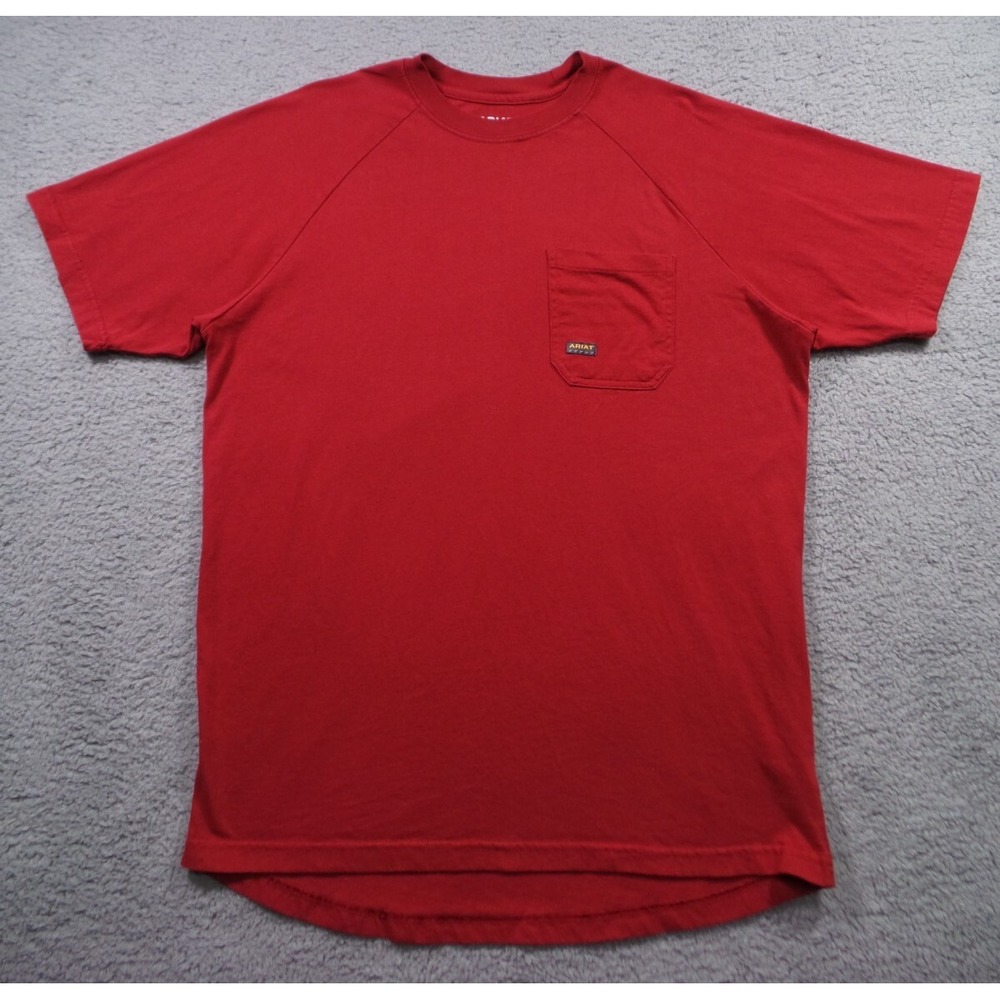 Ariat Shirt Mens Size Large Tall Red Rebar Cotton Strong Short Sleeve Pocket